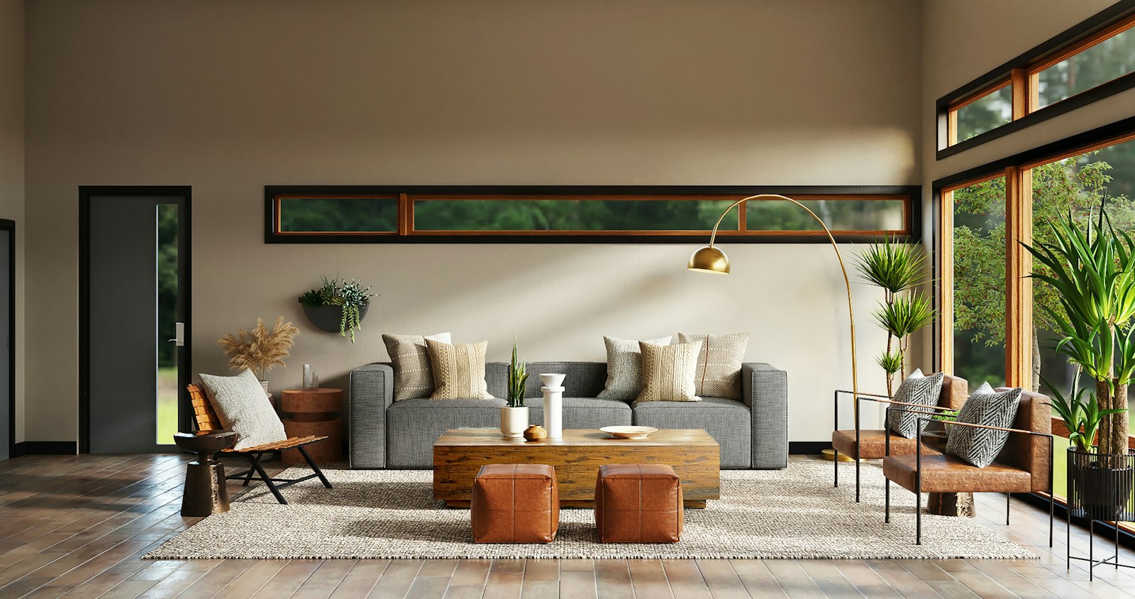 Sunlit renovated Australian living room with warm timber floors, soft furnishings and garden outlook
